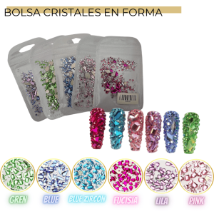CRISTALES EN FORMA BOLSA VARIOS COLORES - FUCSIA