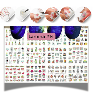 Plancha de 12 Hojas de Calcomanías Tatuajes para Uñas - 14