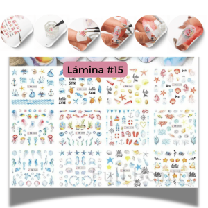 Plancha de 12 Hojas de Calcomanías Tatuajes para Uñas - 15