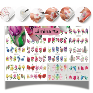 Plancha de 12 Hojas de Calcomanías Tatuajes para Uñas - 5
